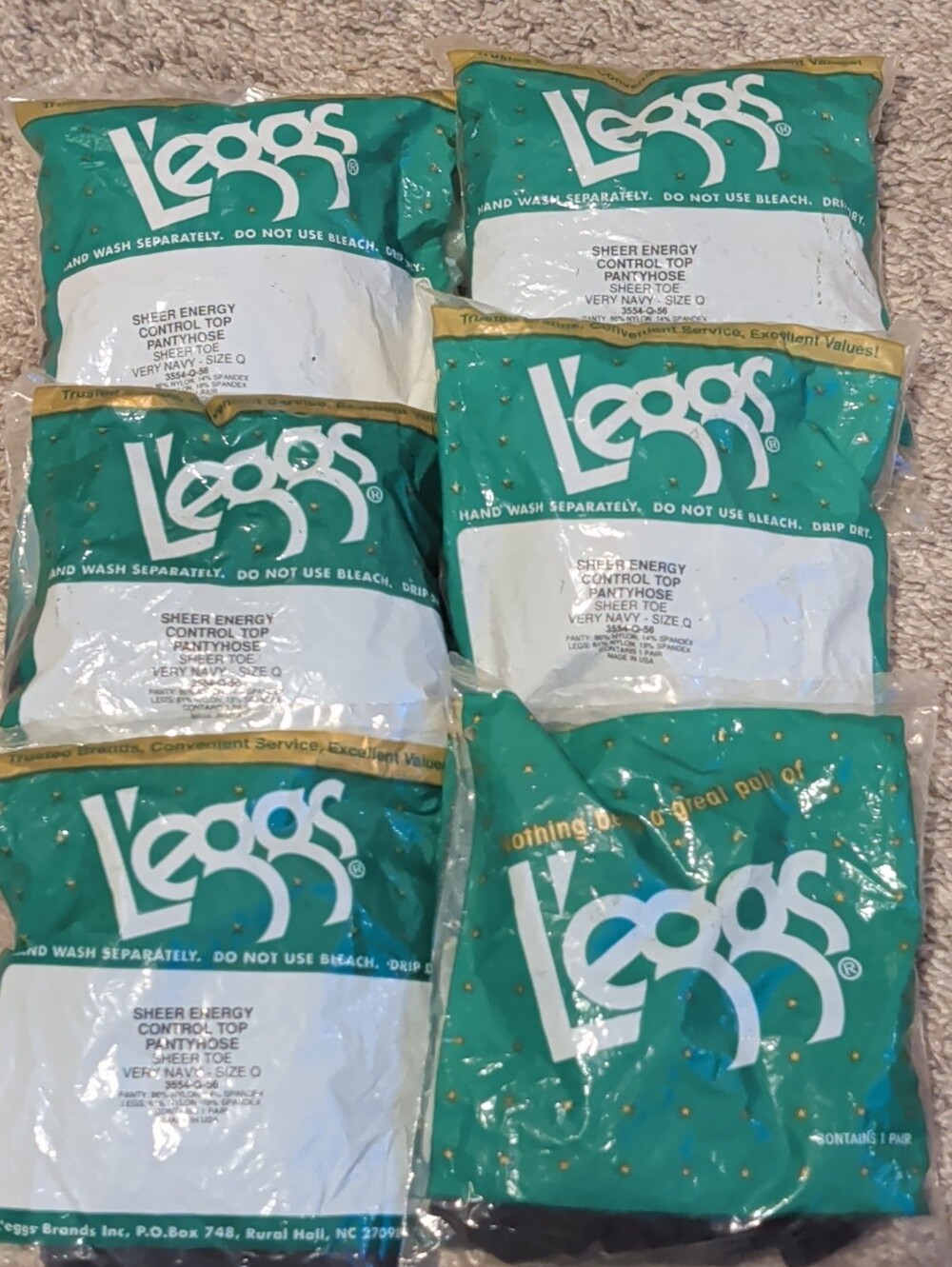 Vintage LEGGS Sheer Energy Control Top Pantyhose - Very Navy Size Q Lot Of 6